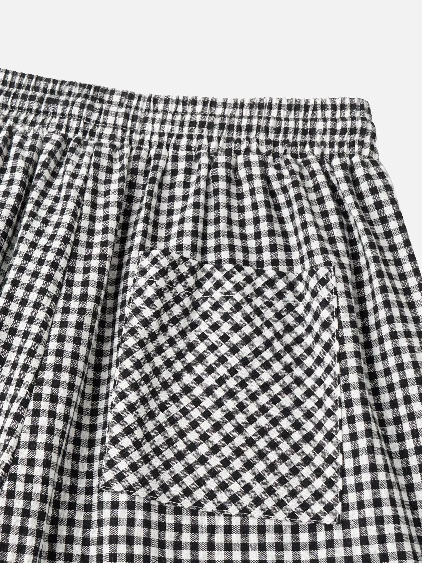 High-Waisted Gingham Wide-Leg Drawstring Pants