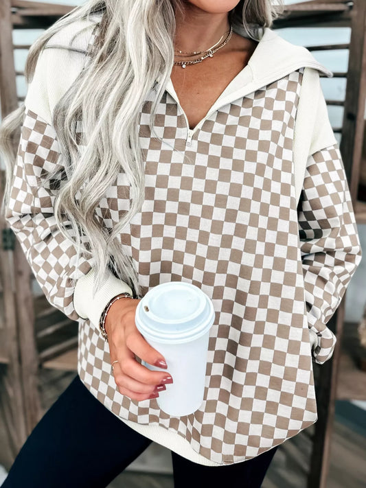 Checkered Quarter Zip Sweatshirt