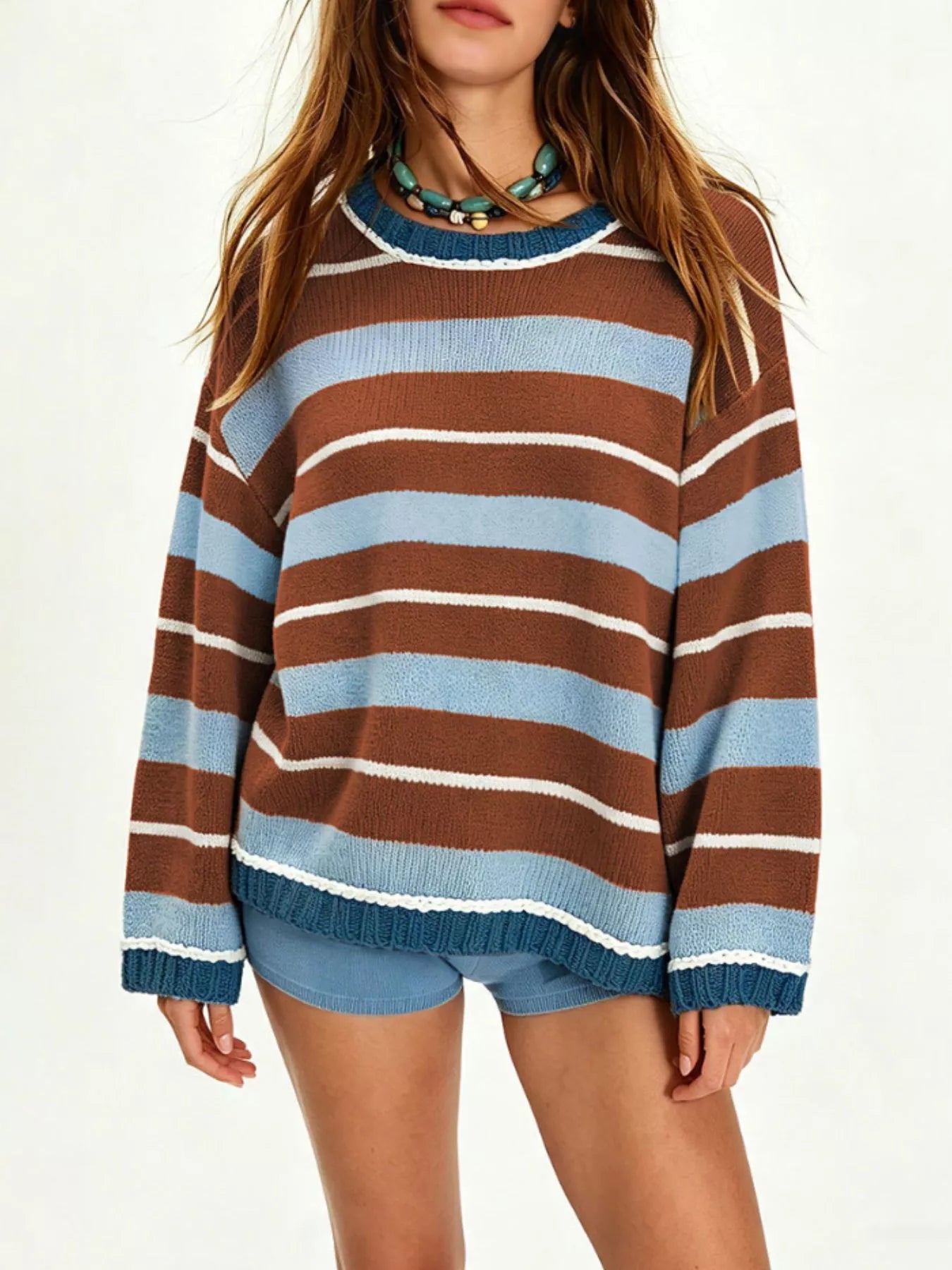 Oversized Striped Crew Neck Sweater