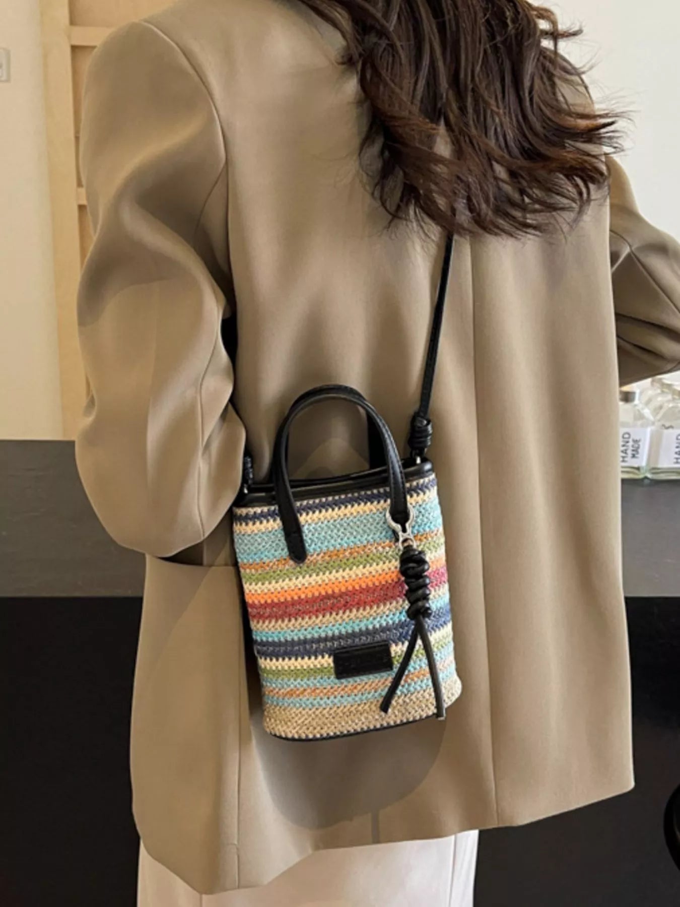 Striped Woven Mini Crossbody Bag