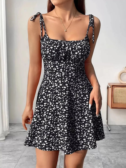 Floral Print Tie Strap Mini Dress