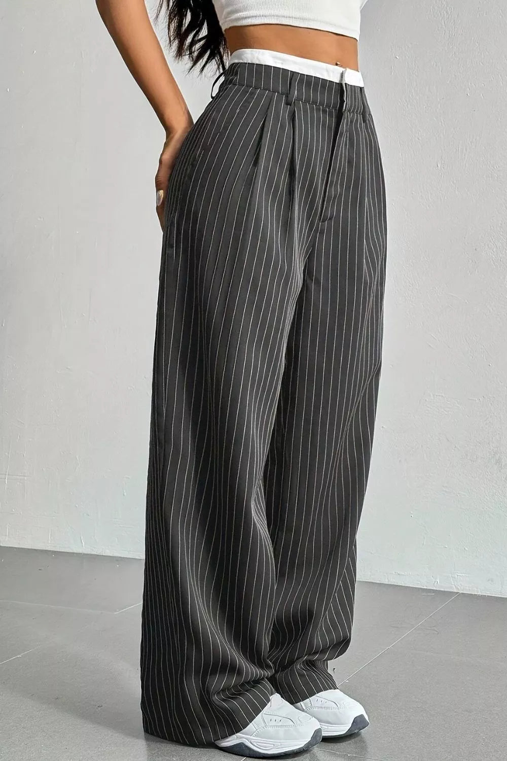 High-Waisted Pinstripe Wide-Leg Pants