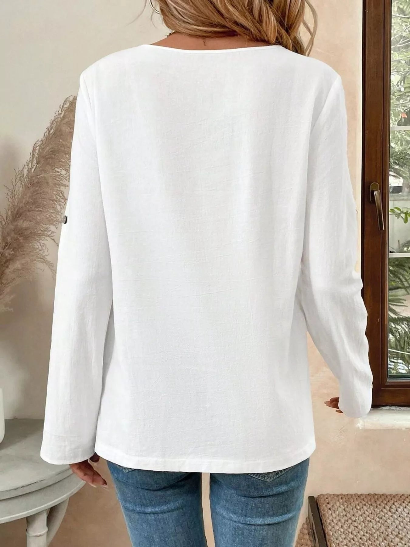 Asymmetrical Hem Solid Color Linen Blouse