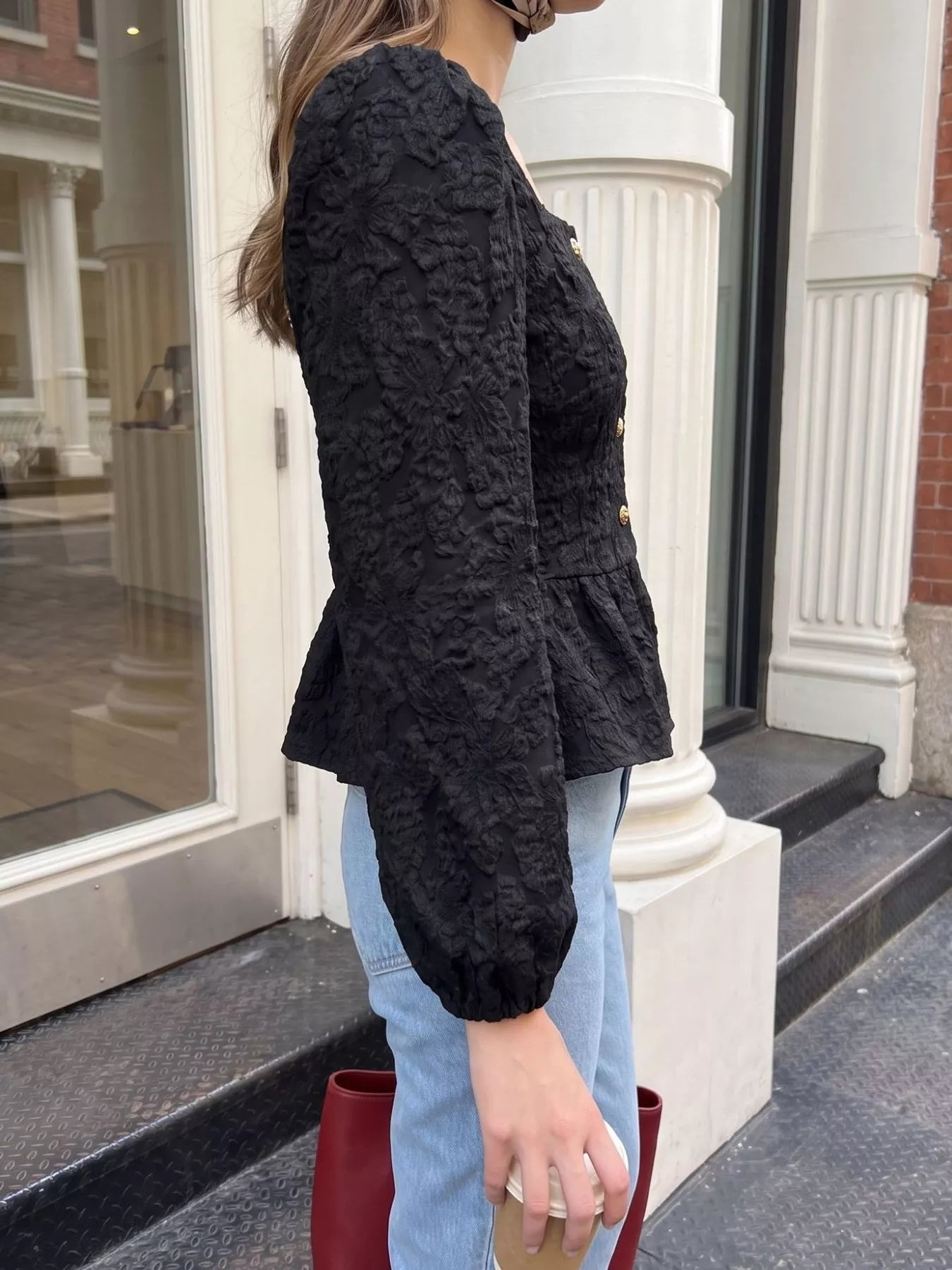 Square Neck Textured Peplum Blouse