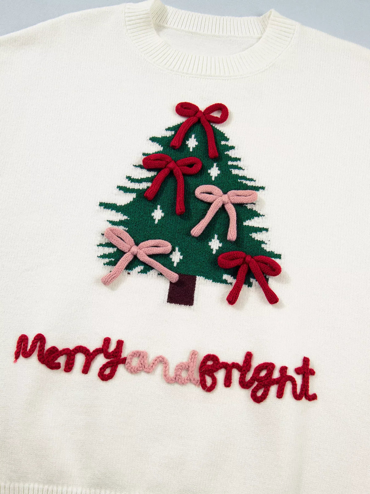 Christmas Tree Bow Drop Shoulder Knit Sweater