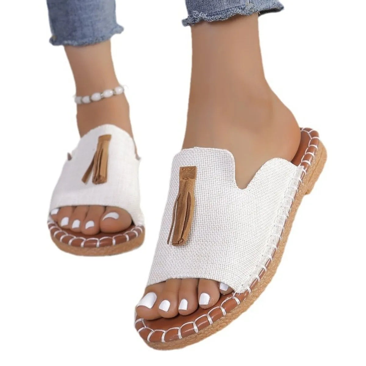 Leopard Print Tassel Flat Sandals