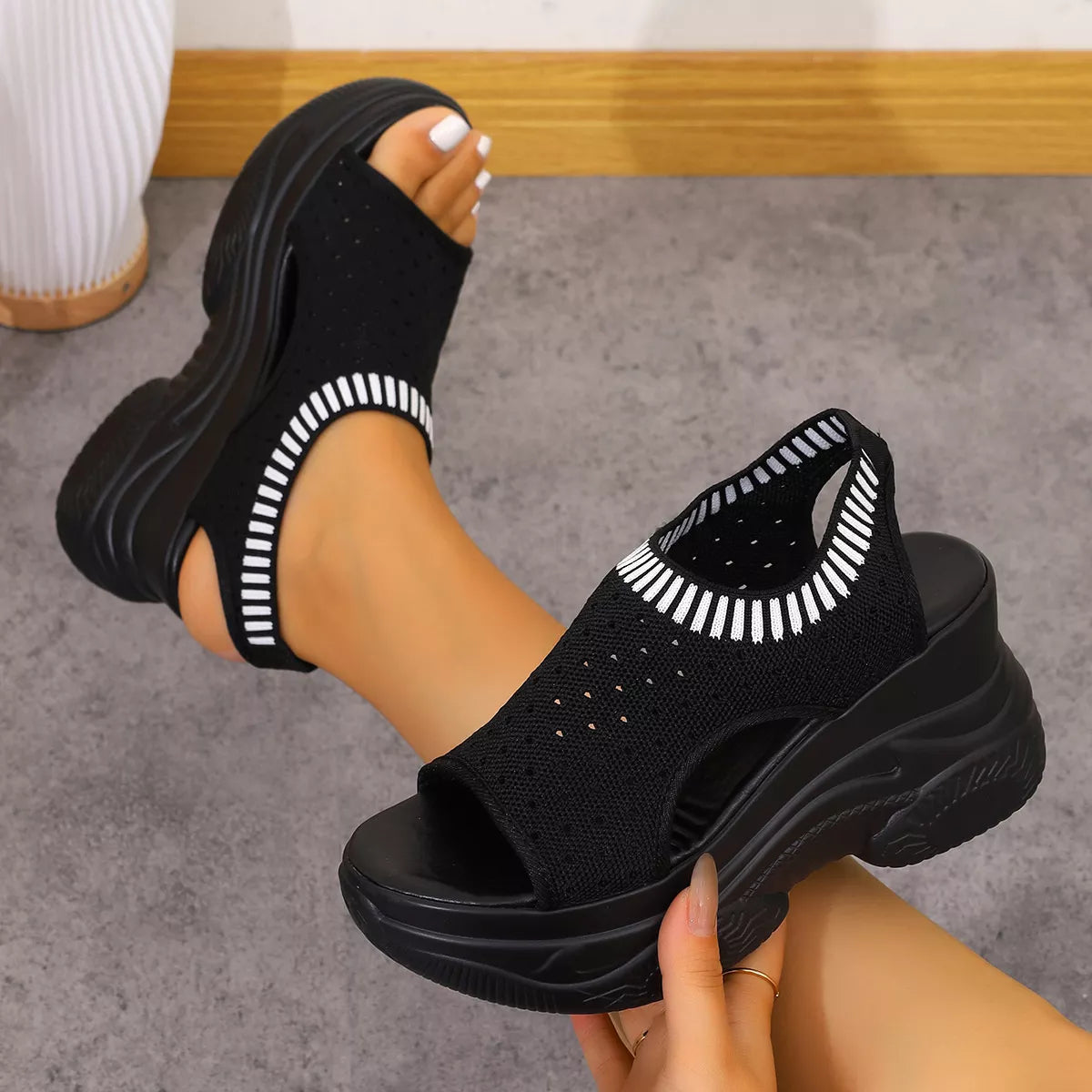 Mesh Platform Wedge Sandals