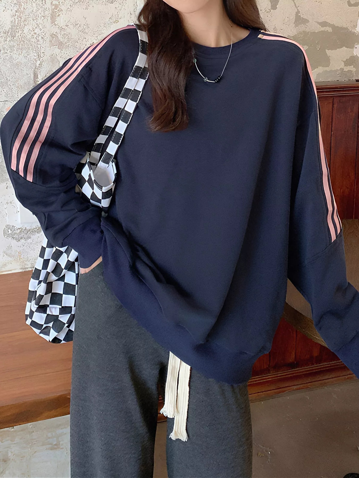 Striped Round Neck Sweatshirt