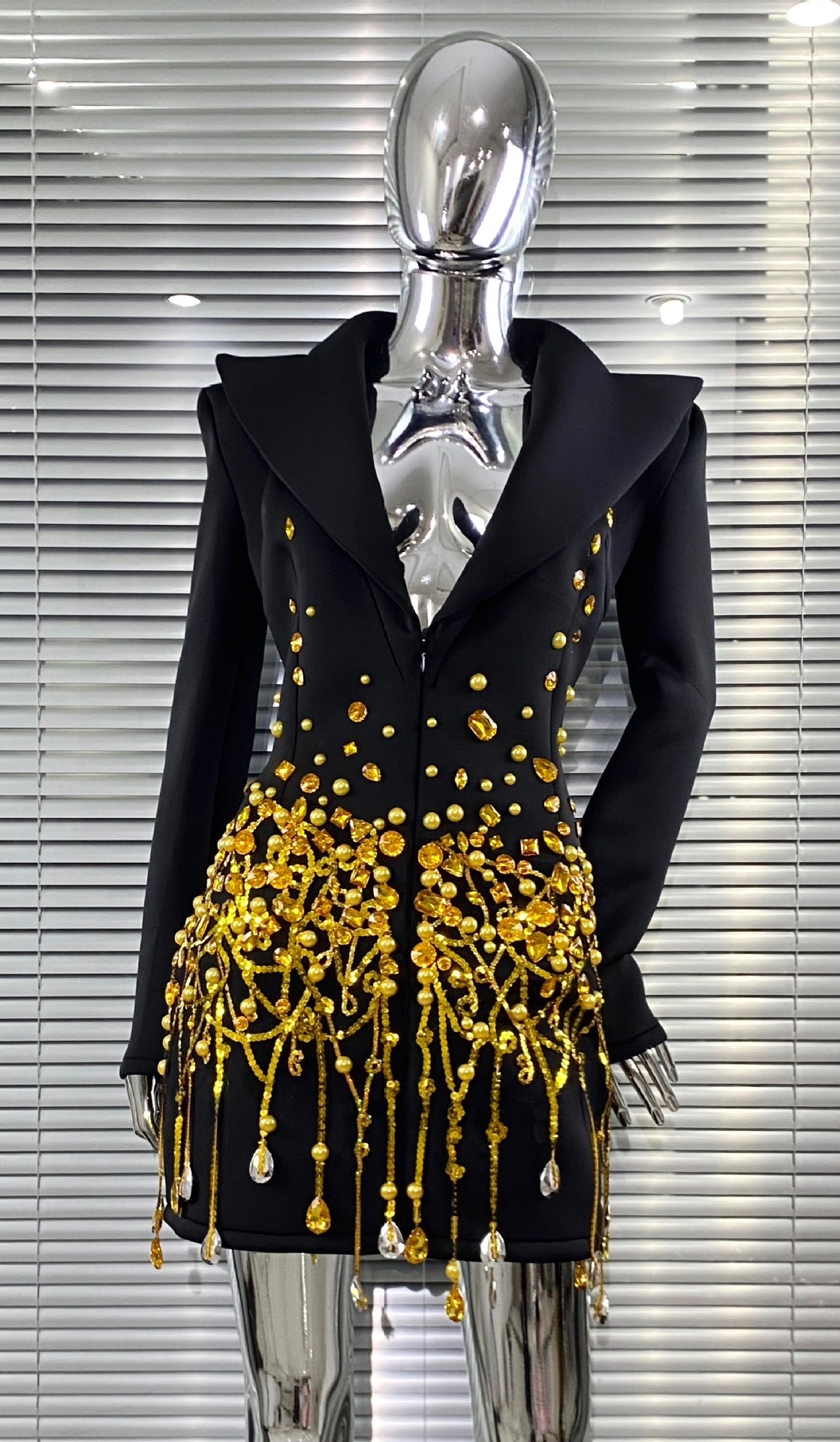 Luxury Rhinestone Sequins Pearl Sexy Low Cut Business Suit And Dress