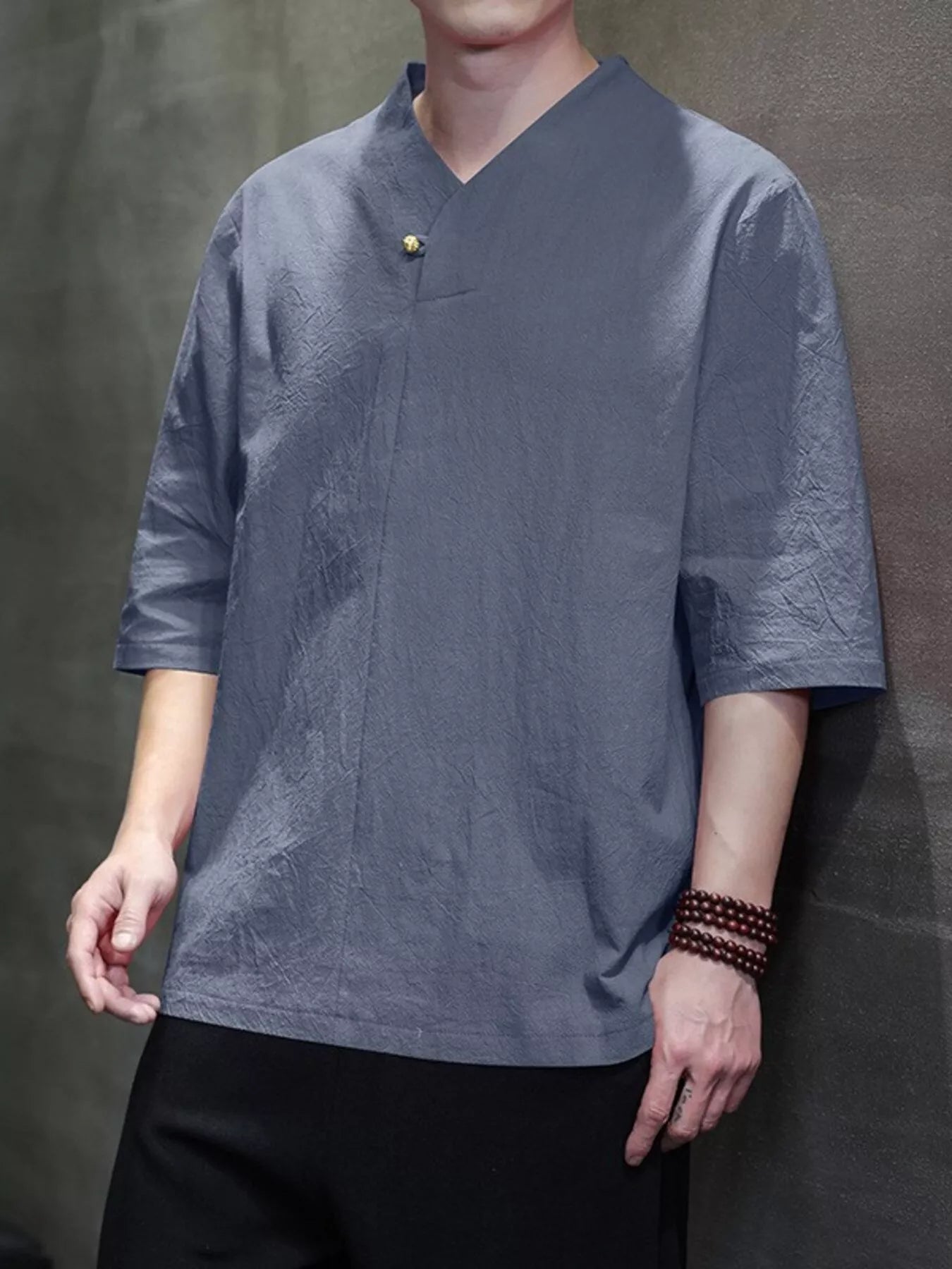 Men's Plus Size Solid Color 3/4 Sleeve Shirt