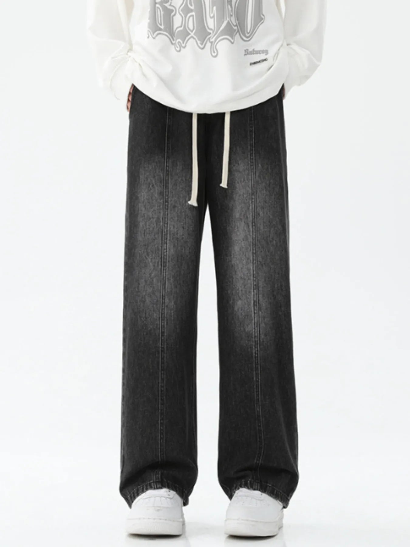 Men's Full Size Drawstring Wide Leg Jeans Plus Size