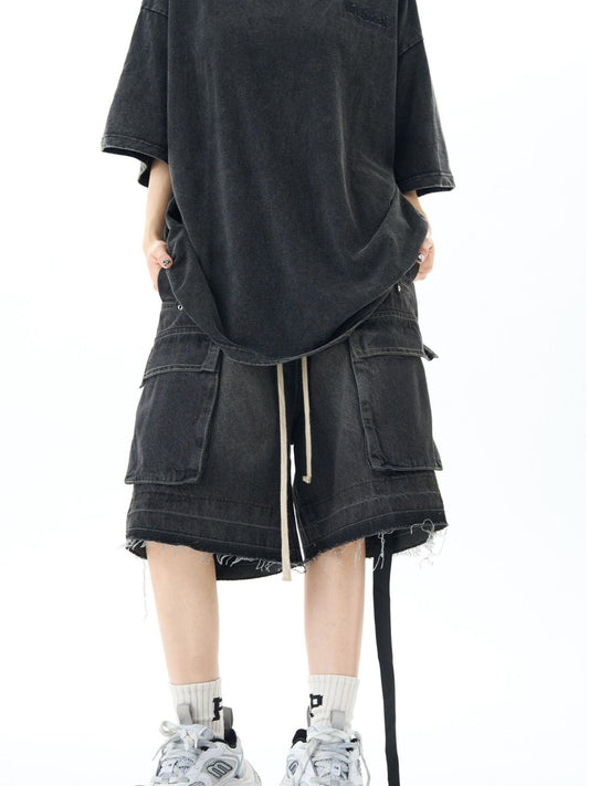 Men's Full Size Vintage Wash Cargo Denim Shorts Plus Size