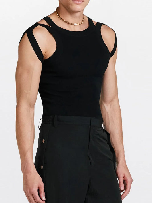 Men's Full Size Cutout Round Neck Tank Plus Size