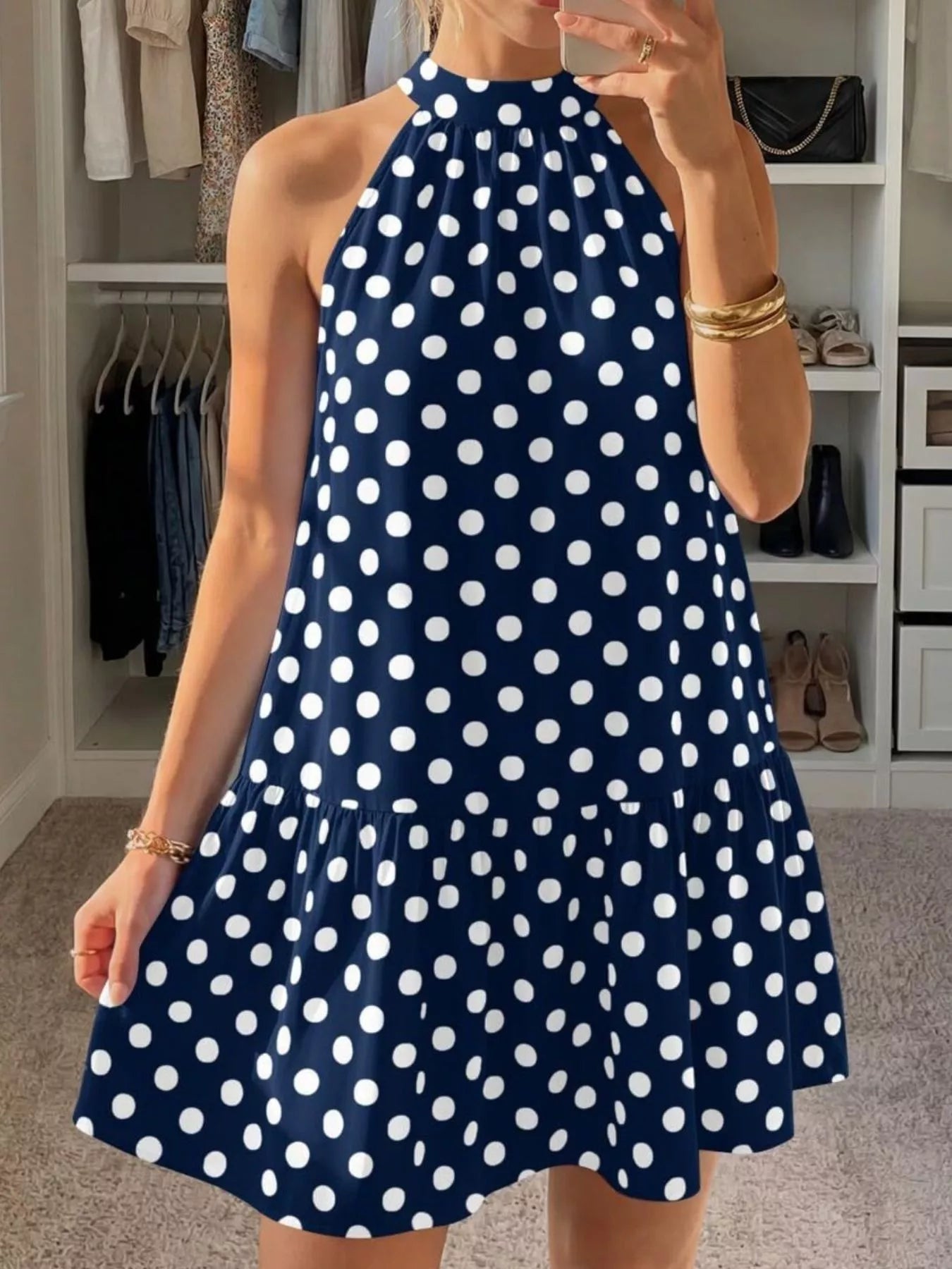 Polka Dot Halter Neck Mini Dress