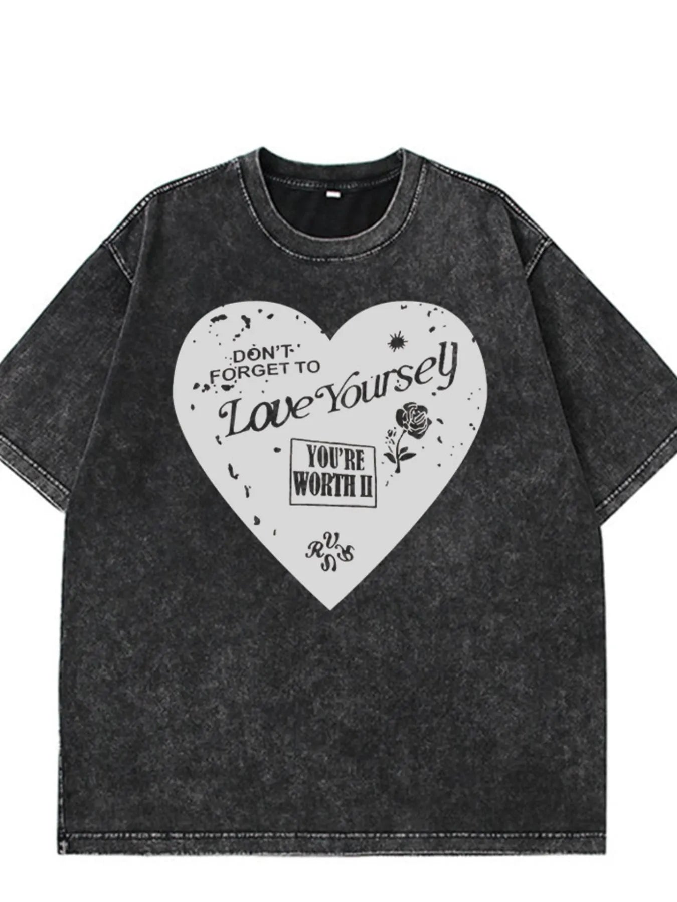 Heart Round Neck Short Sleeve T-Shirt