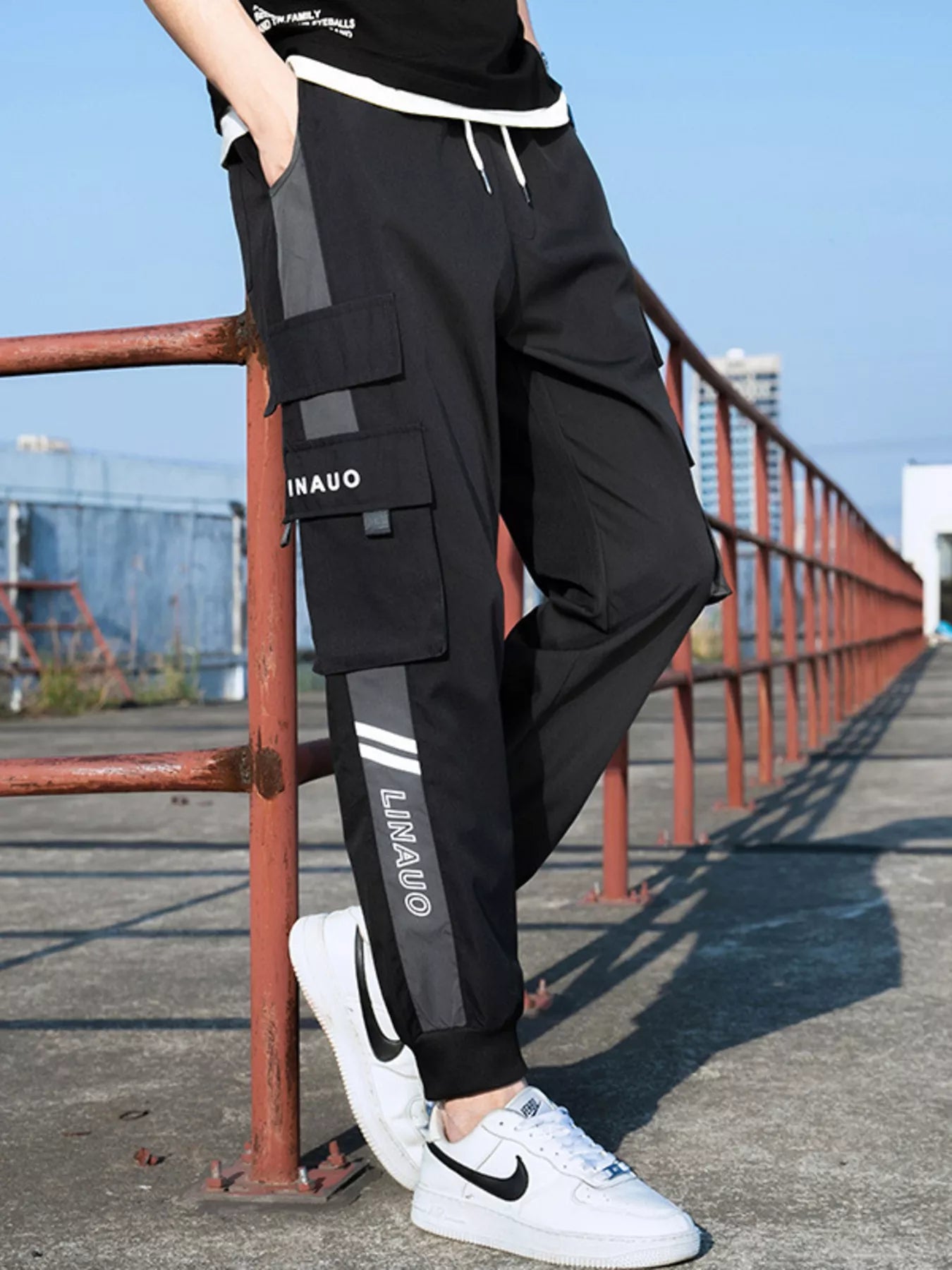 Men's Plus Size Casual Cargo Pants with Drawstring