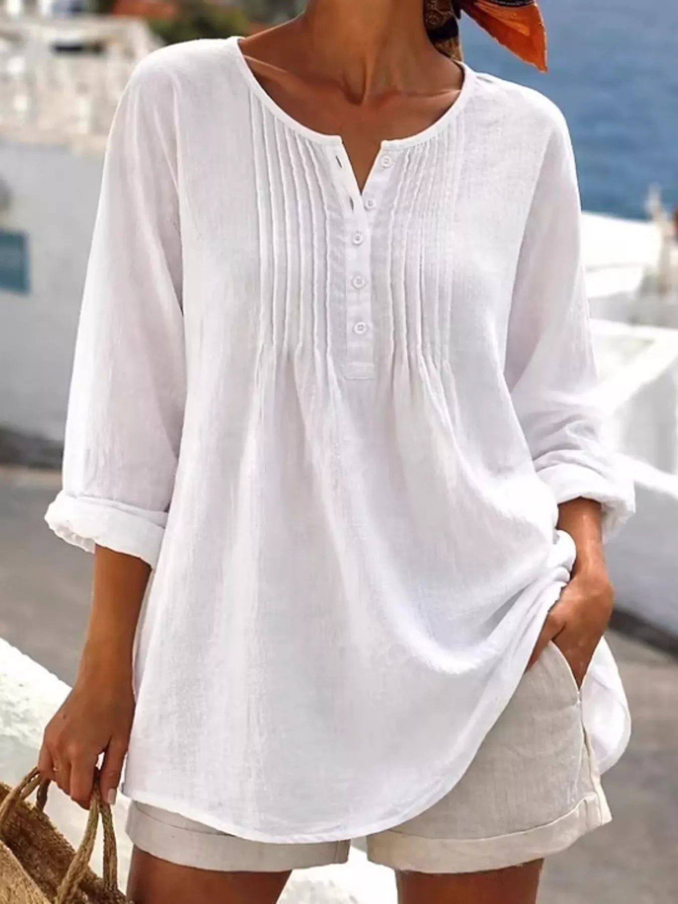 Casual Button Detail Long Sleeve Linen Shirt