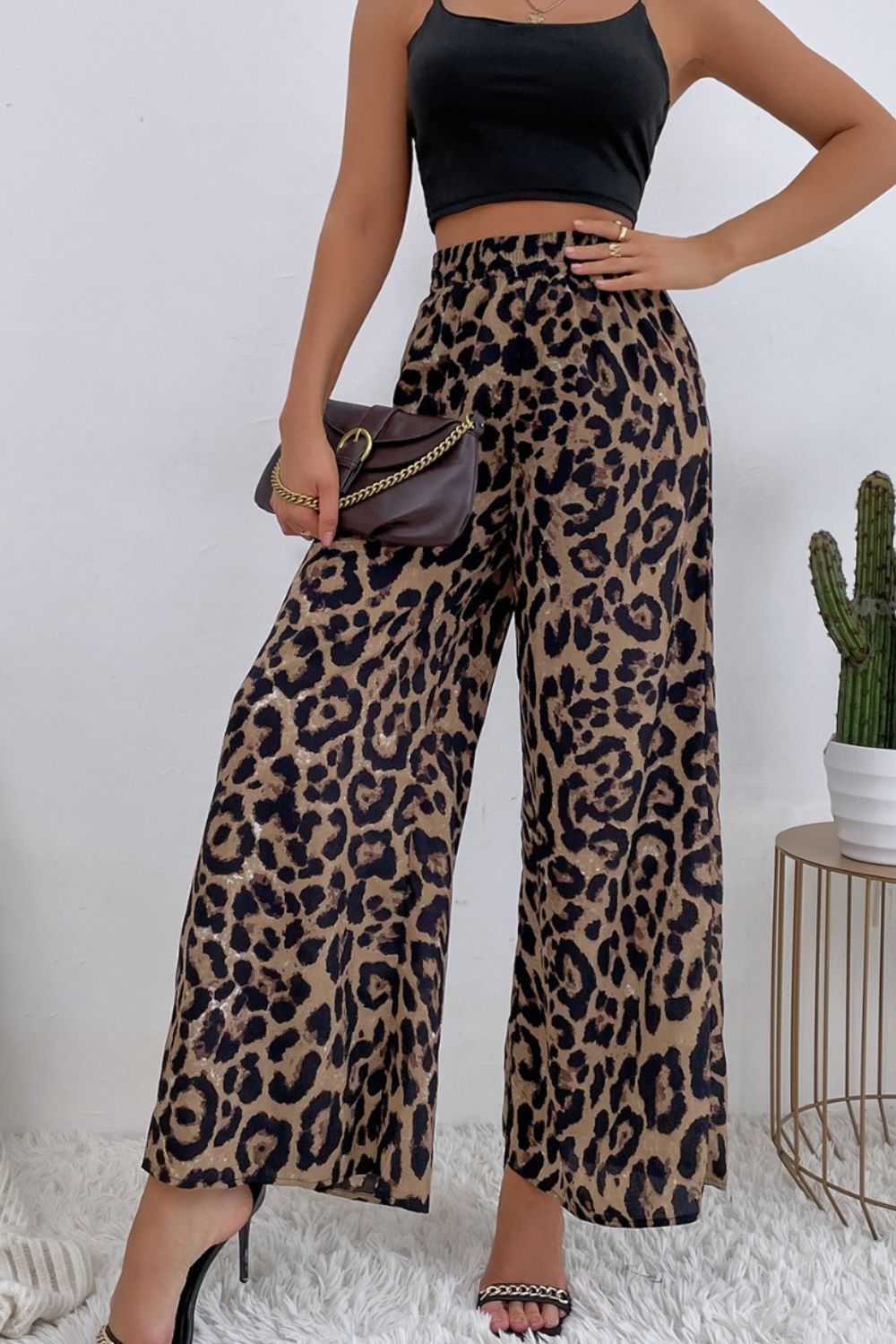 Leopard High Waist Wide Leg Pants