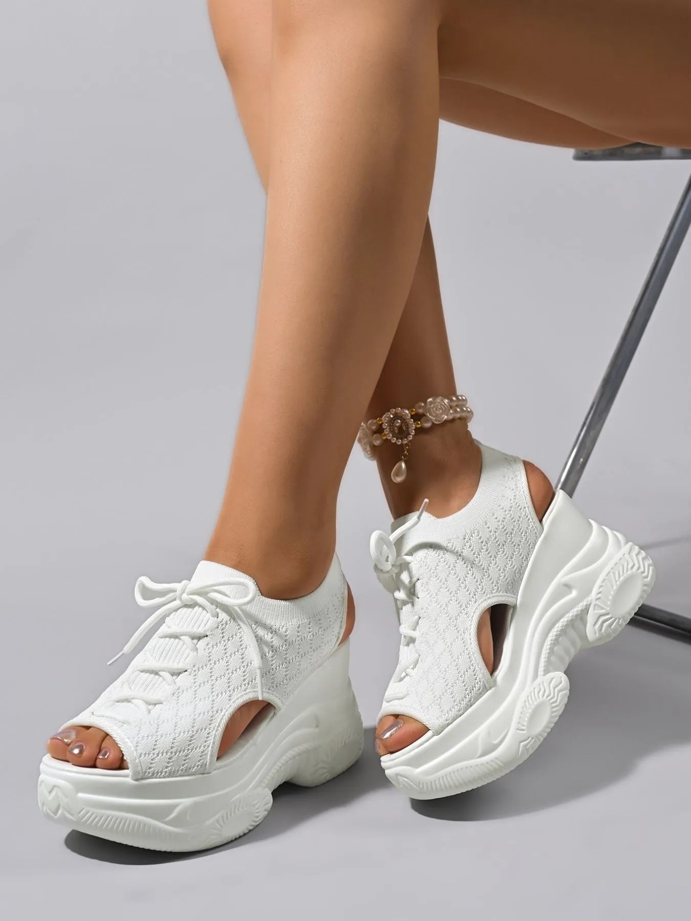 Cutout Lace Up Platform Wedge Sandals