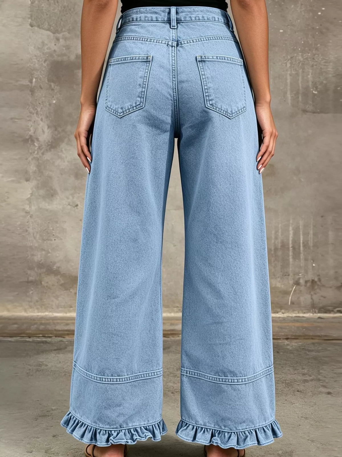 Full Size High-Waisted Wide-Leg Ruffled Hem Jeans Plus Size