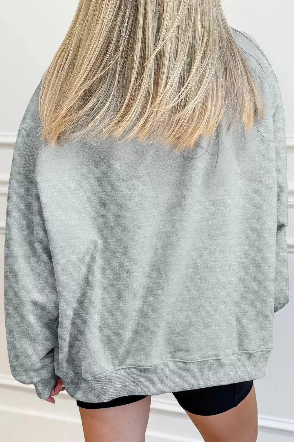 Halloween Rhinestone Skull Graphic Mock Neck Baggy Pullover Sweatshirt