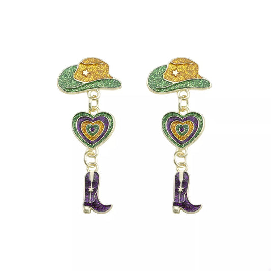 Cowboy Hat Boot Dangle Earrings