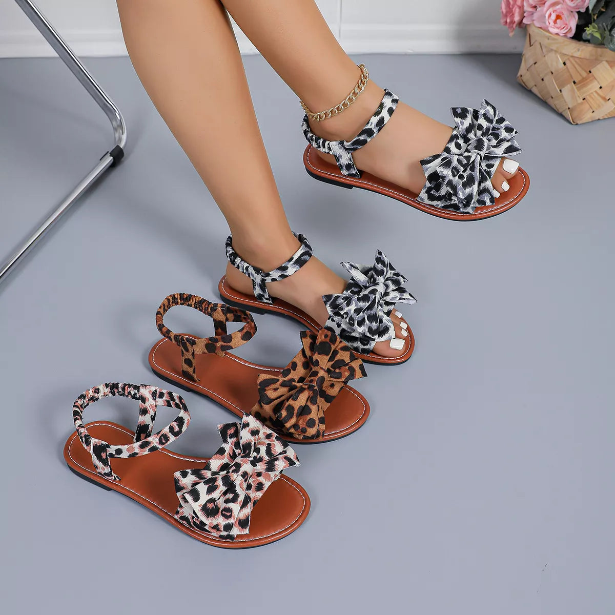 Leopard Print Bow Sandals