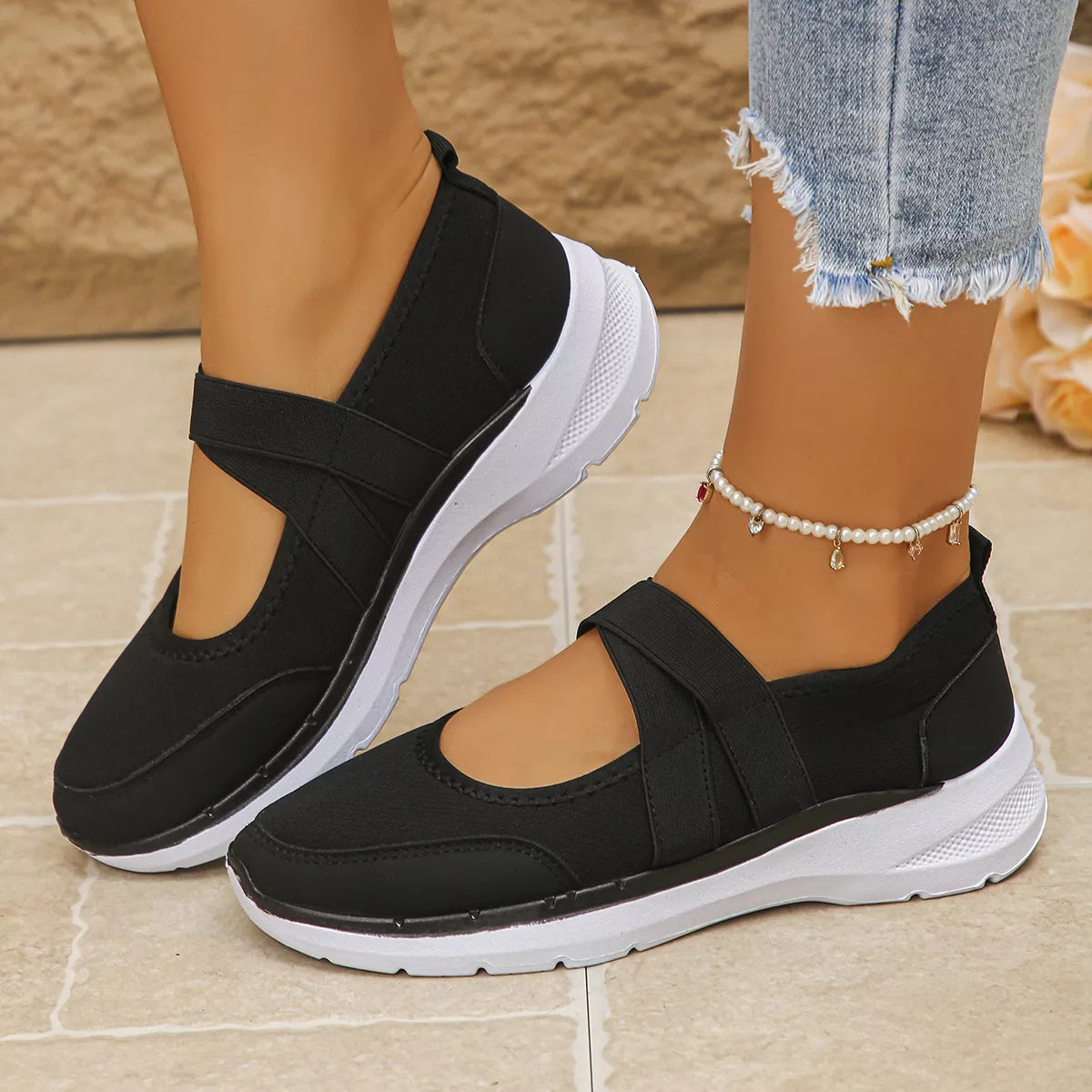 Comfortable Slip-Ons with Elastic Straps