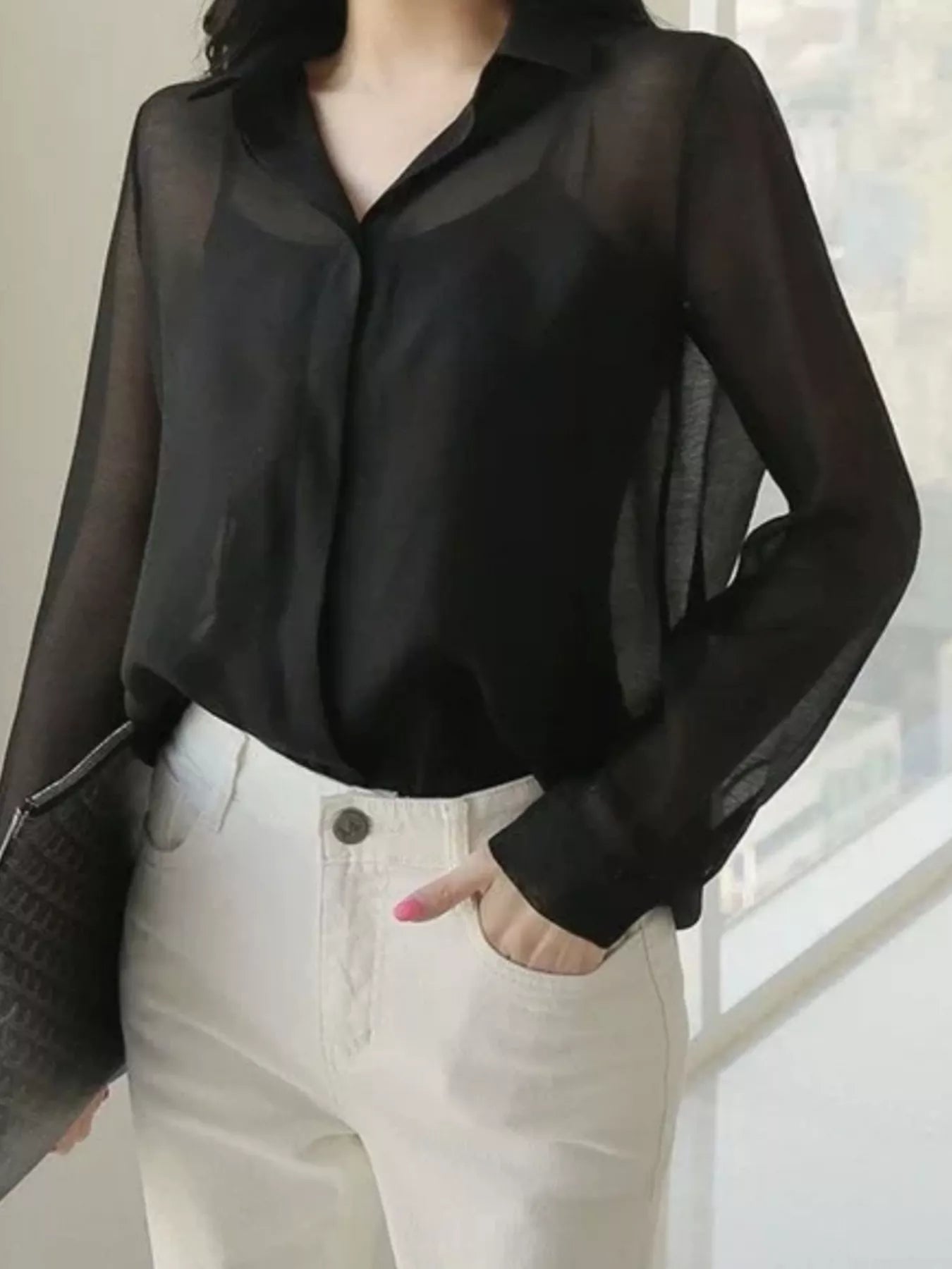 Elegant Sheer Long Sleeve Shirt