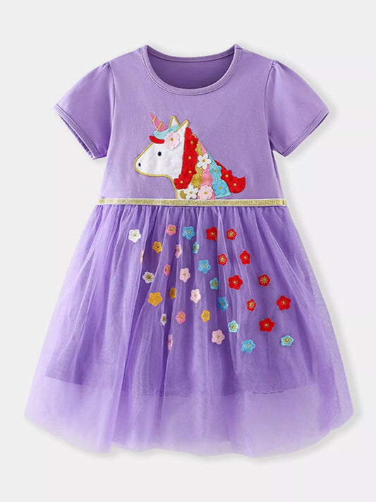 Children's Unicorn Embroidered Tulle Dress