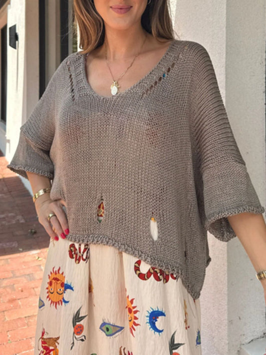Cutout 3/4 Sleeve Sweater