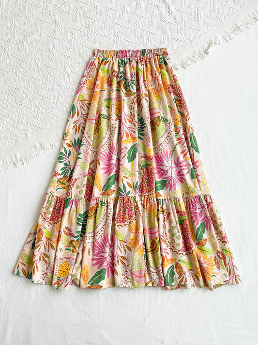 Floral Print Ruffle Hem Skirt