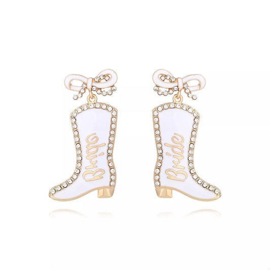 Cowgirl Boot Dangle Earrings with Bow