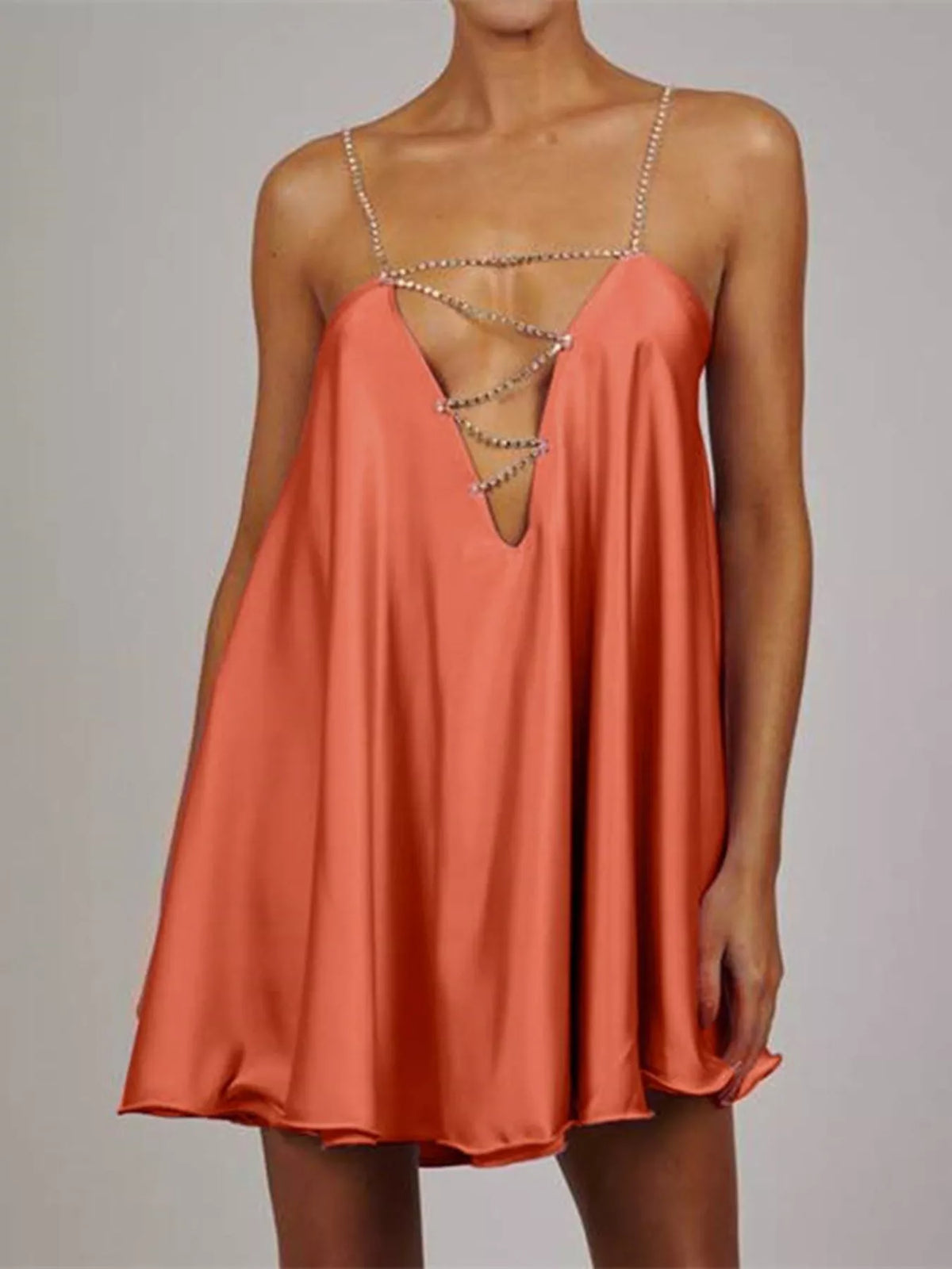 Rhinestone Embellished Plunge Mini Dress