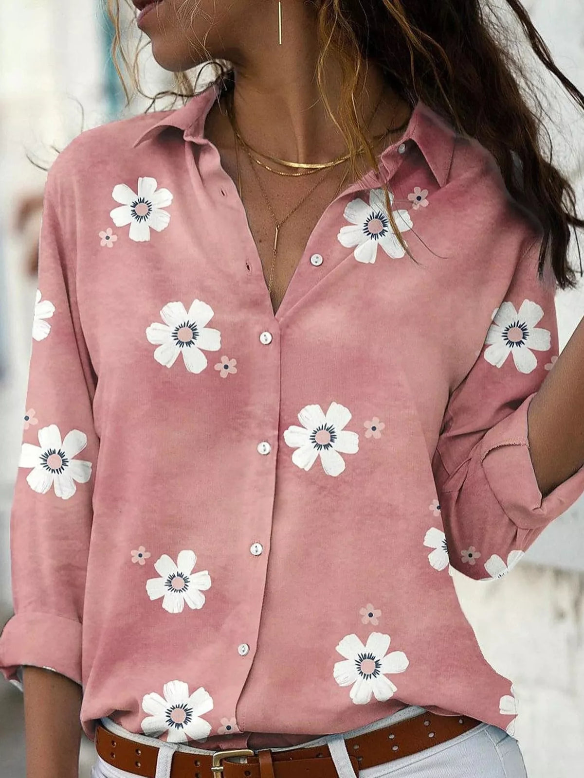 Full Size Floral Print Button-Down Casual Shirt Plus Size