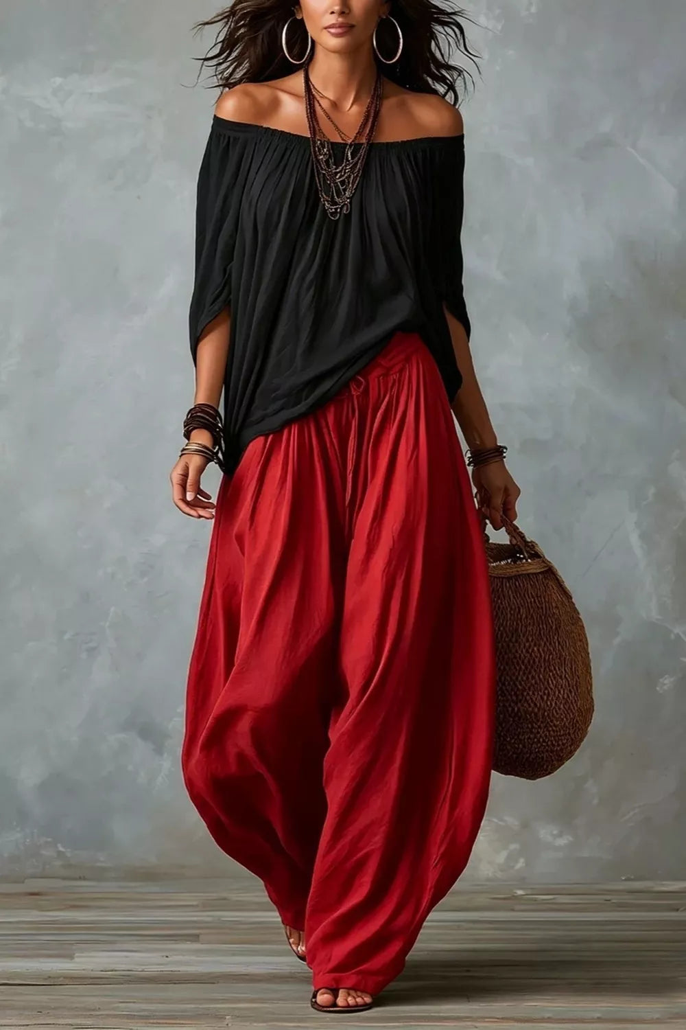 Full Size Off-Shoulder Top and Wide-Leg Pants Set Plus Size