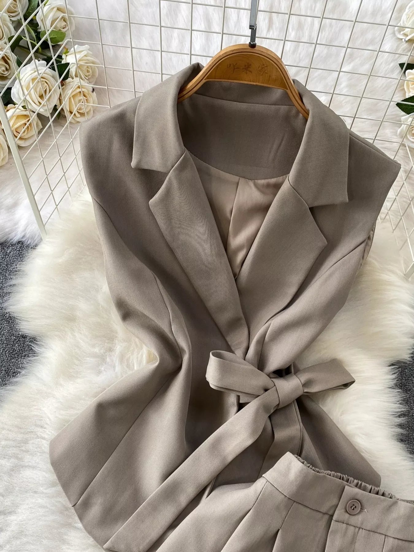 Sleeveless Blazer and Wide-Leg Pants Set