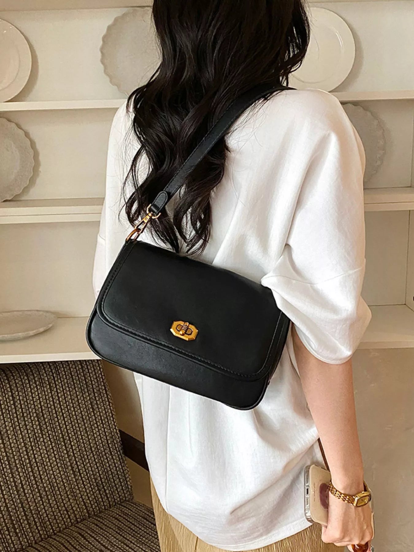 Twist Lock Flap Shoulder Bag
