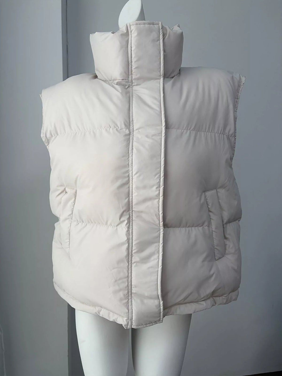 Snap-Button Placket Quilted Puffer Vest Coat