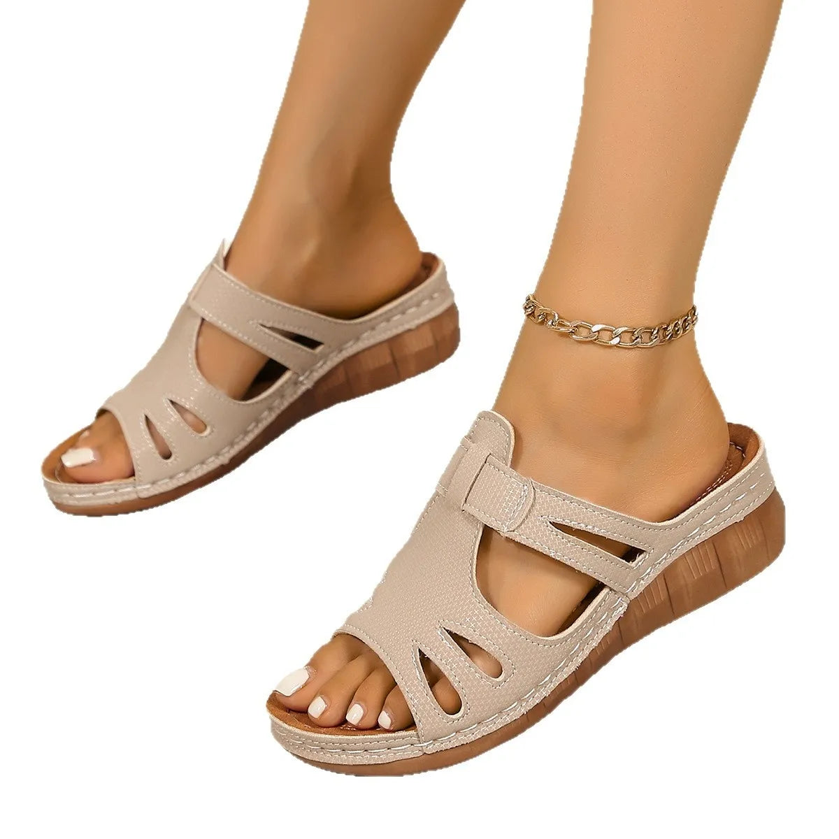 Cutout Open Toe Wedge Sandals