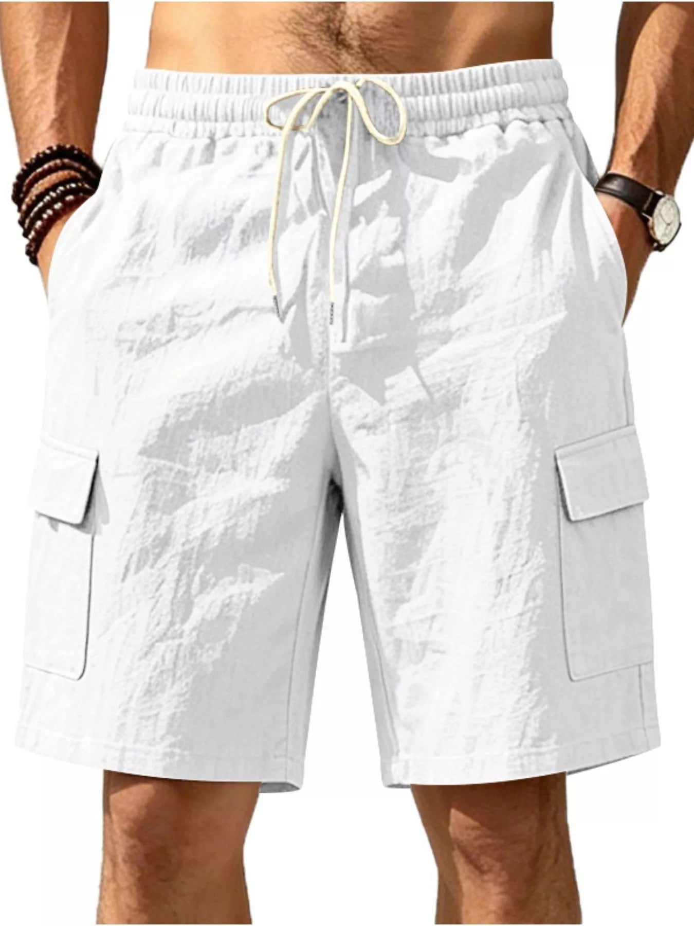 Men's Plus Size Casual Cargo Shorts with Drawstring Waist