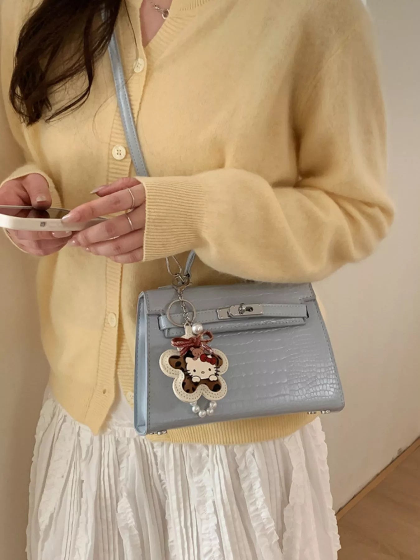 Croc-Embossed Top-Handle Crossbody Bag