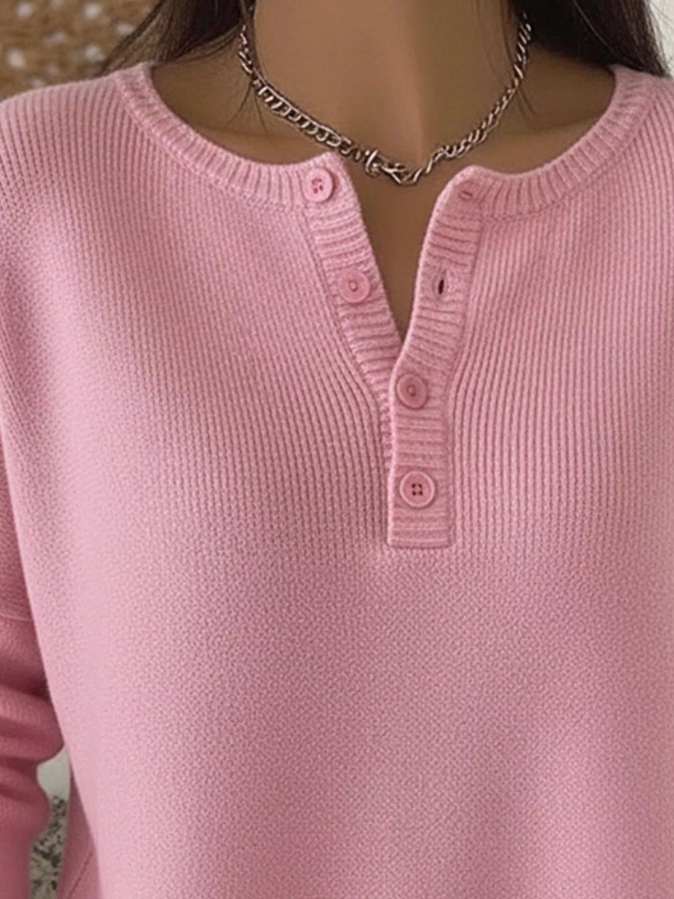 Full Size Half Button Long Sleeve Knit Top Plus Size