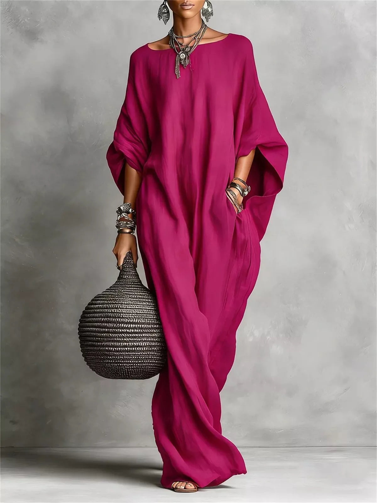 Loose Fit Boat Neck Maxi Dress