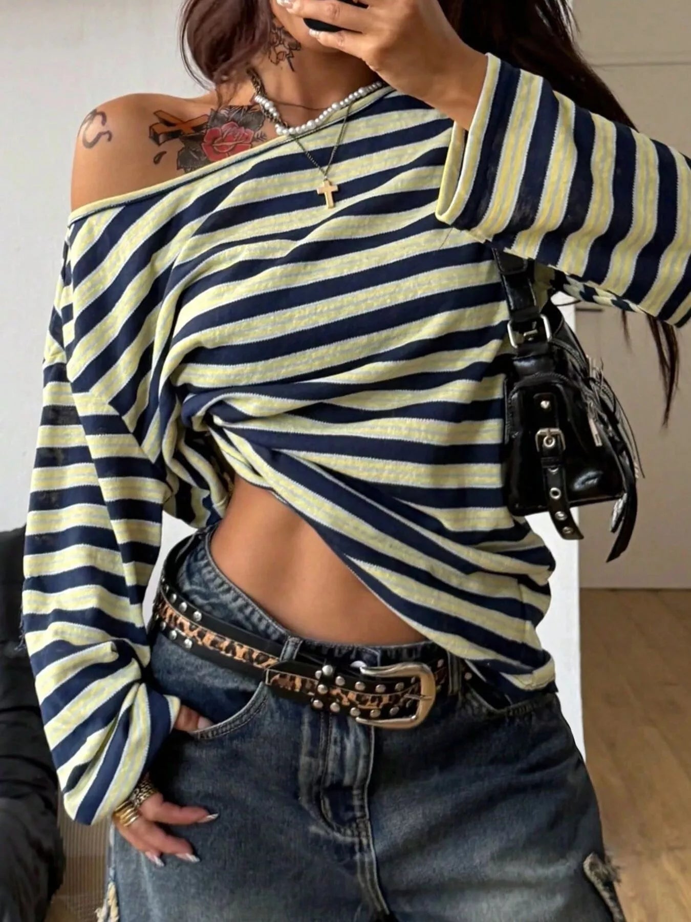 Striped Boat Neck Long Sleeve T-Shirt