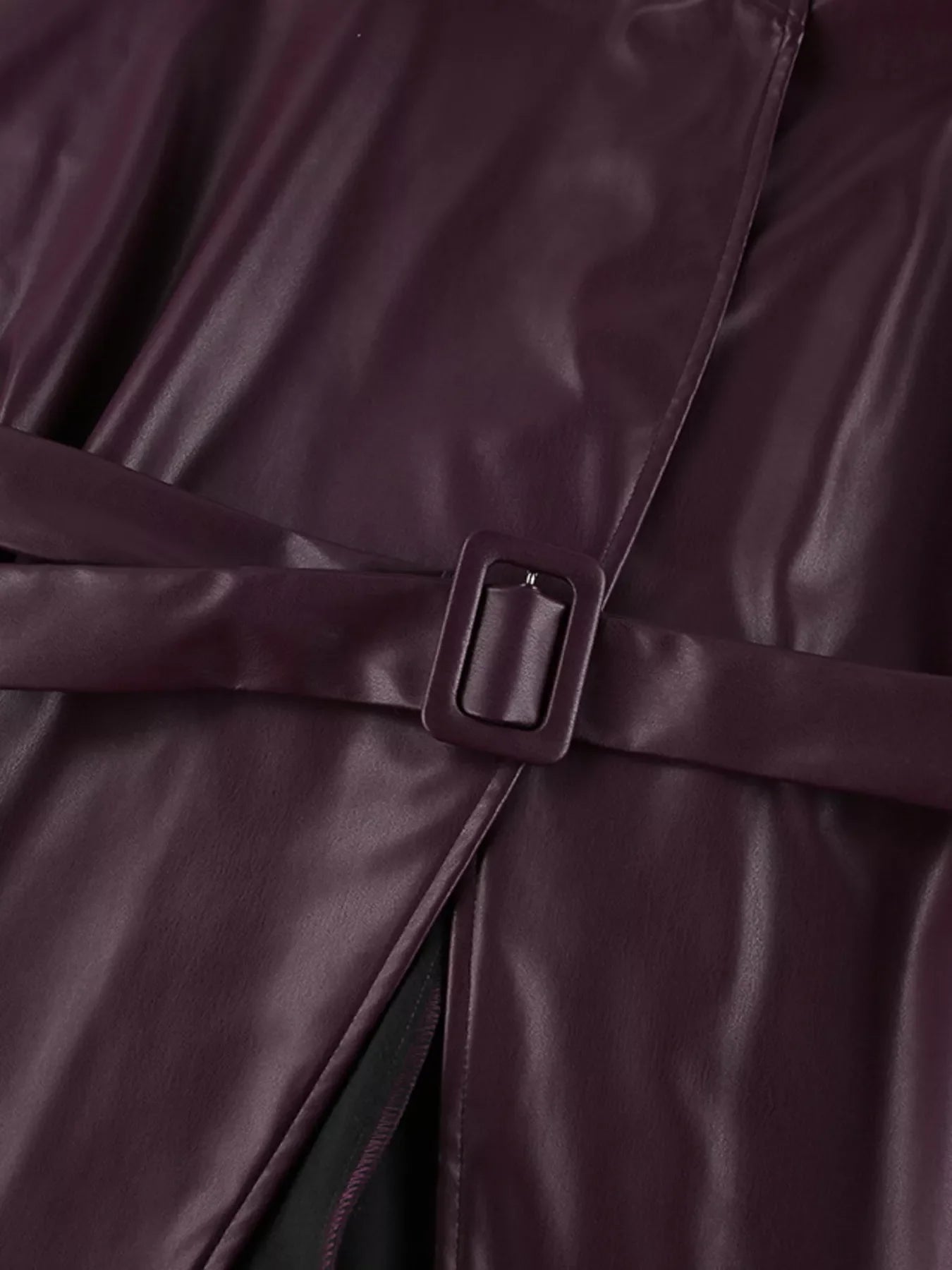 Stand Collar Belted Faux Leather Jacket