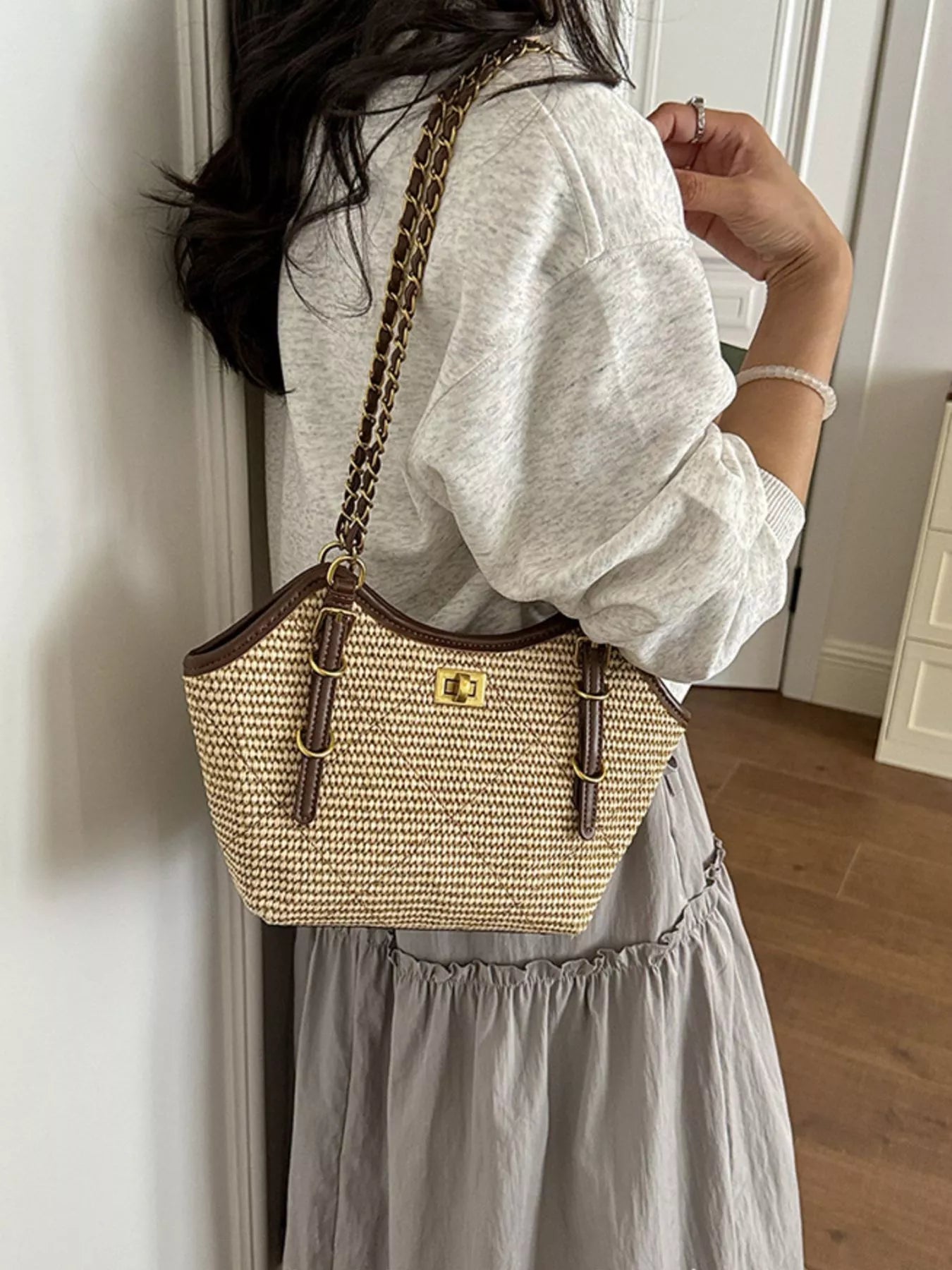 Vintage Woven Straw Crossbody Bag