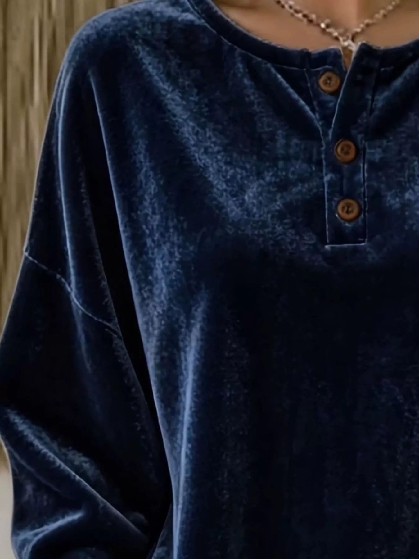 Velvet Henley Top with Button Detail