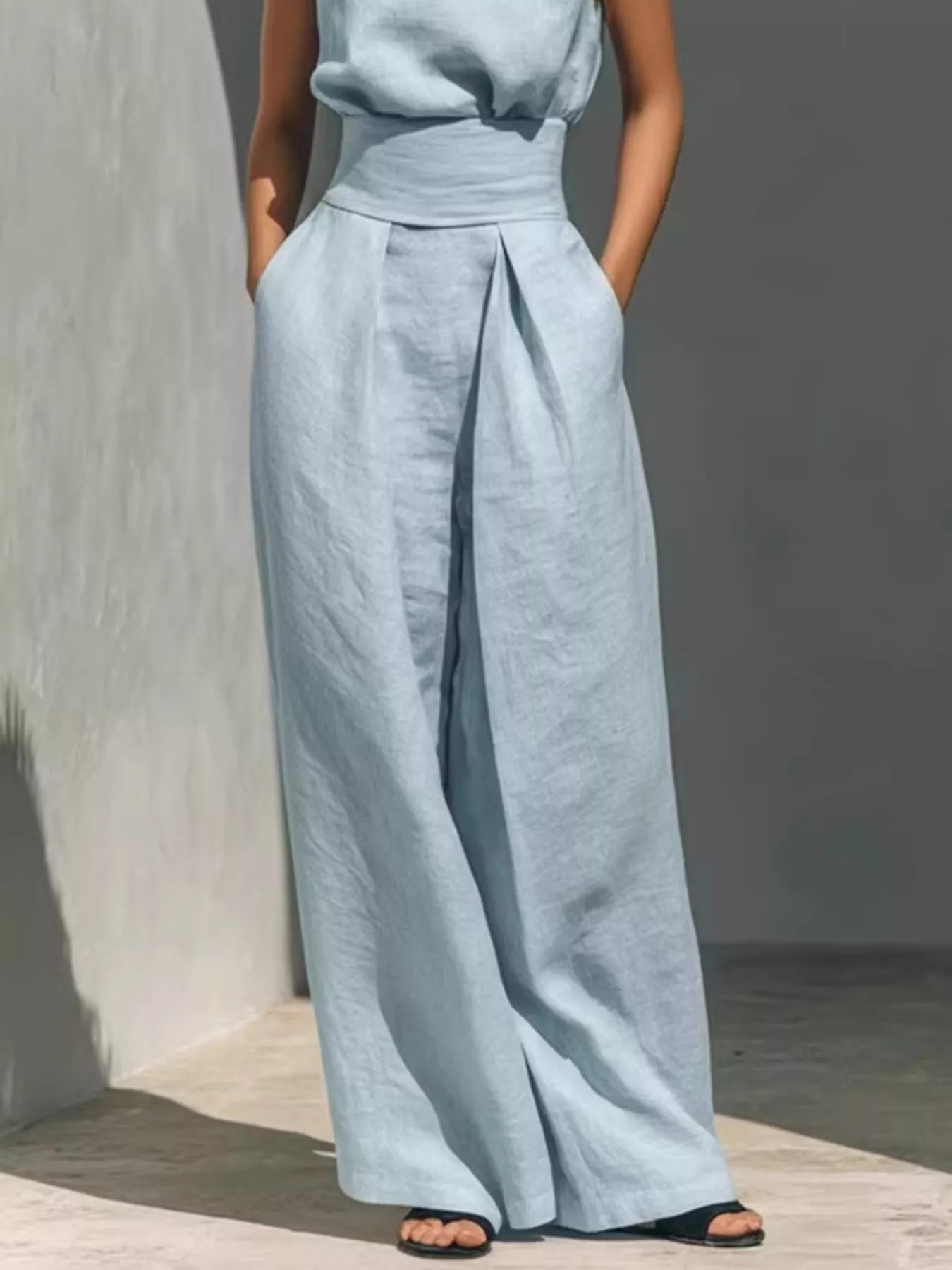 Full Size Sleeveless Wide-Leg Jumpsuit with Smocked Waist Plus Size