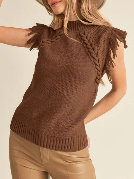 Braided Trim Fringe Sweater Top